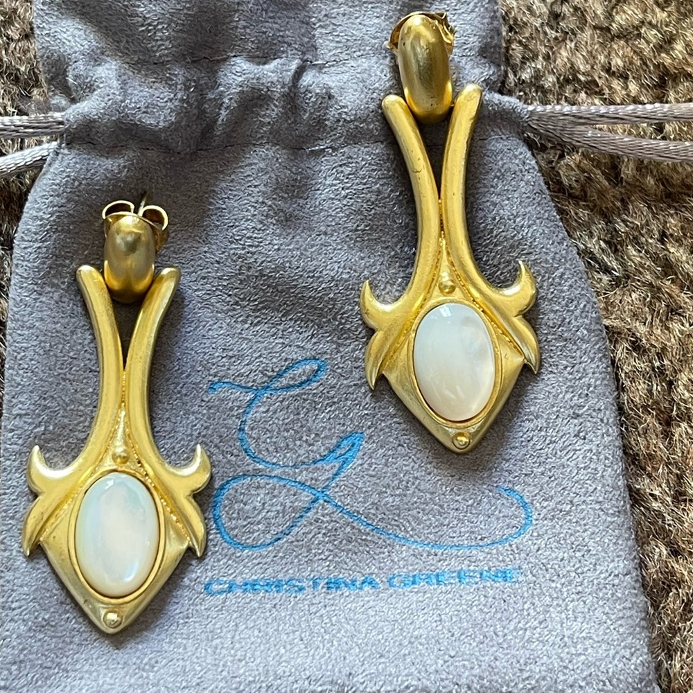 Christina Greene gold and pearl statement drop earrings